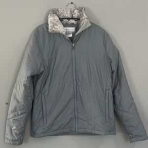 Columbia Gray Puffer Jacket with Fleece Collar Small